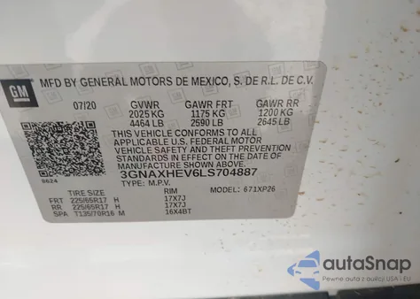 2020 Chevrolet Equinox Fwd Ls from USA, damaged, VIN 3GNAXHEV6LS704887